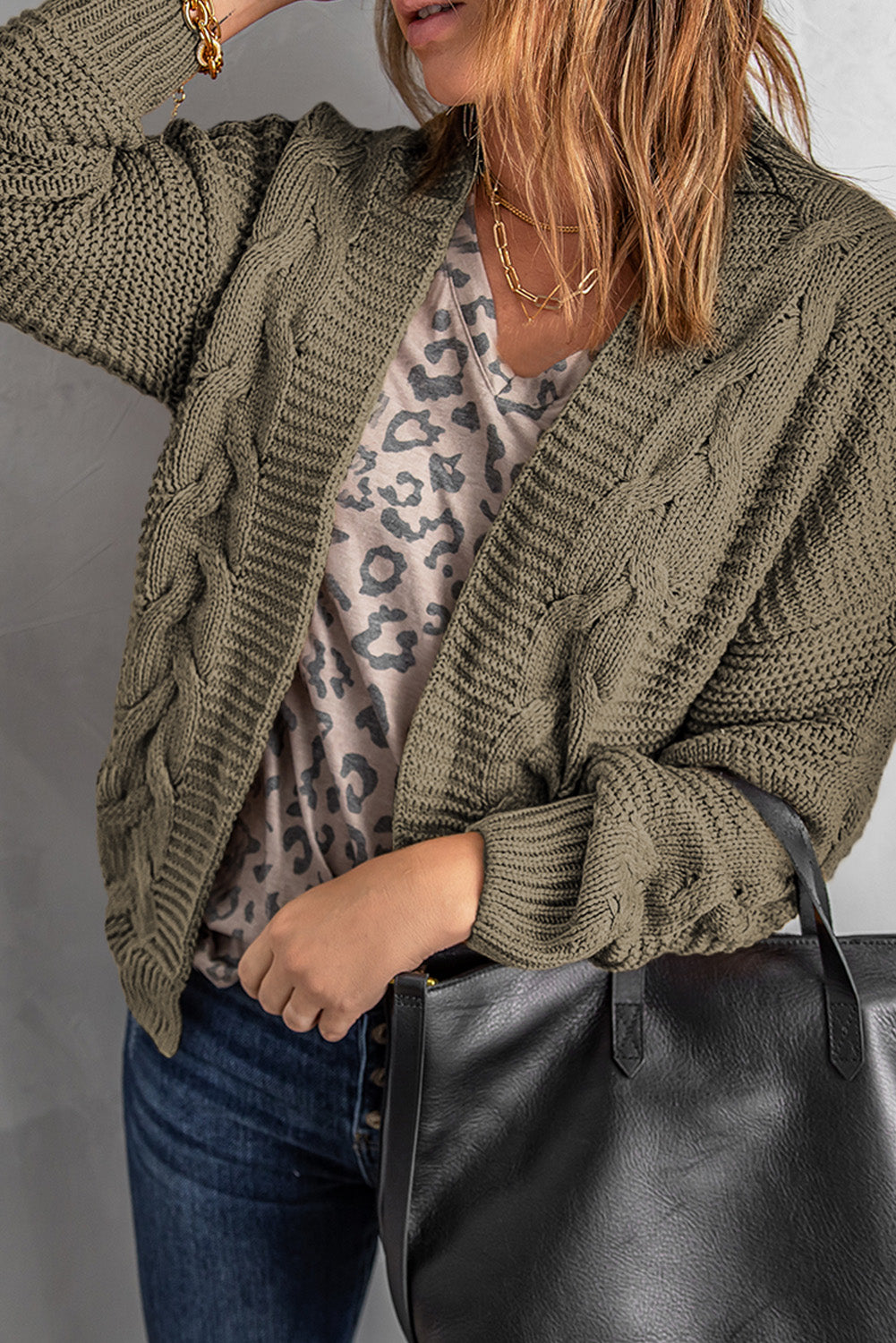 Olive Chunky Wide Long Sleeve Knit Cardigan