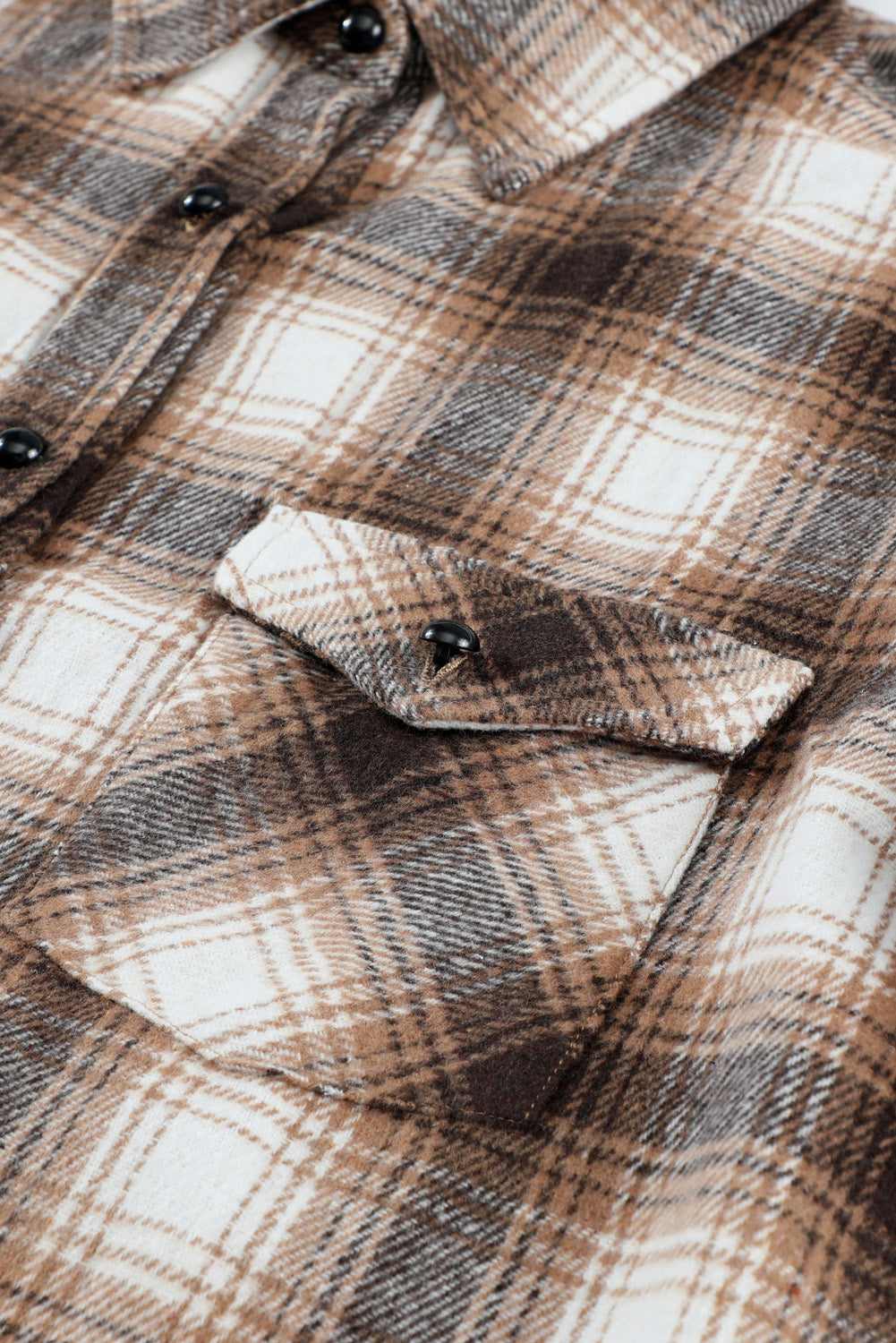 Brown Buttons Pocketed Plaid Shacket