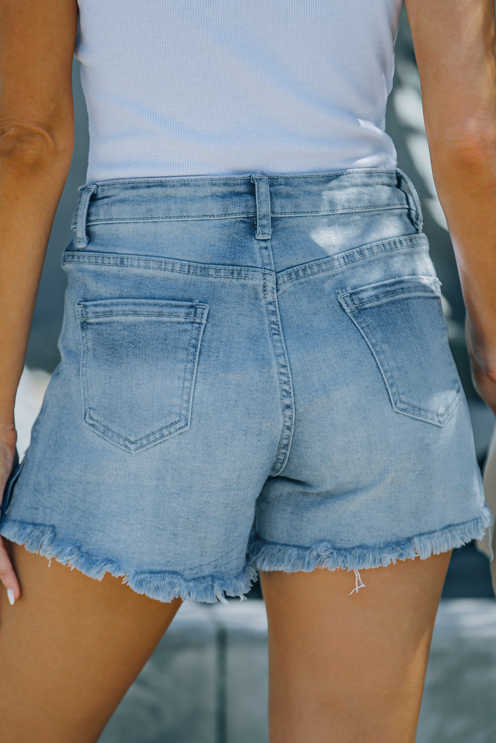 Distressed Ripped Denim Shorts with Pockets