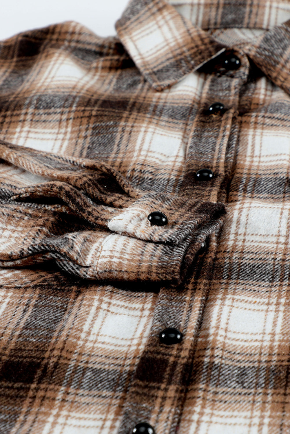 Brown Buttons Pocketed Plaid Shacket