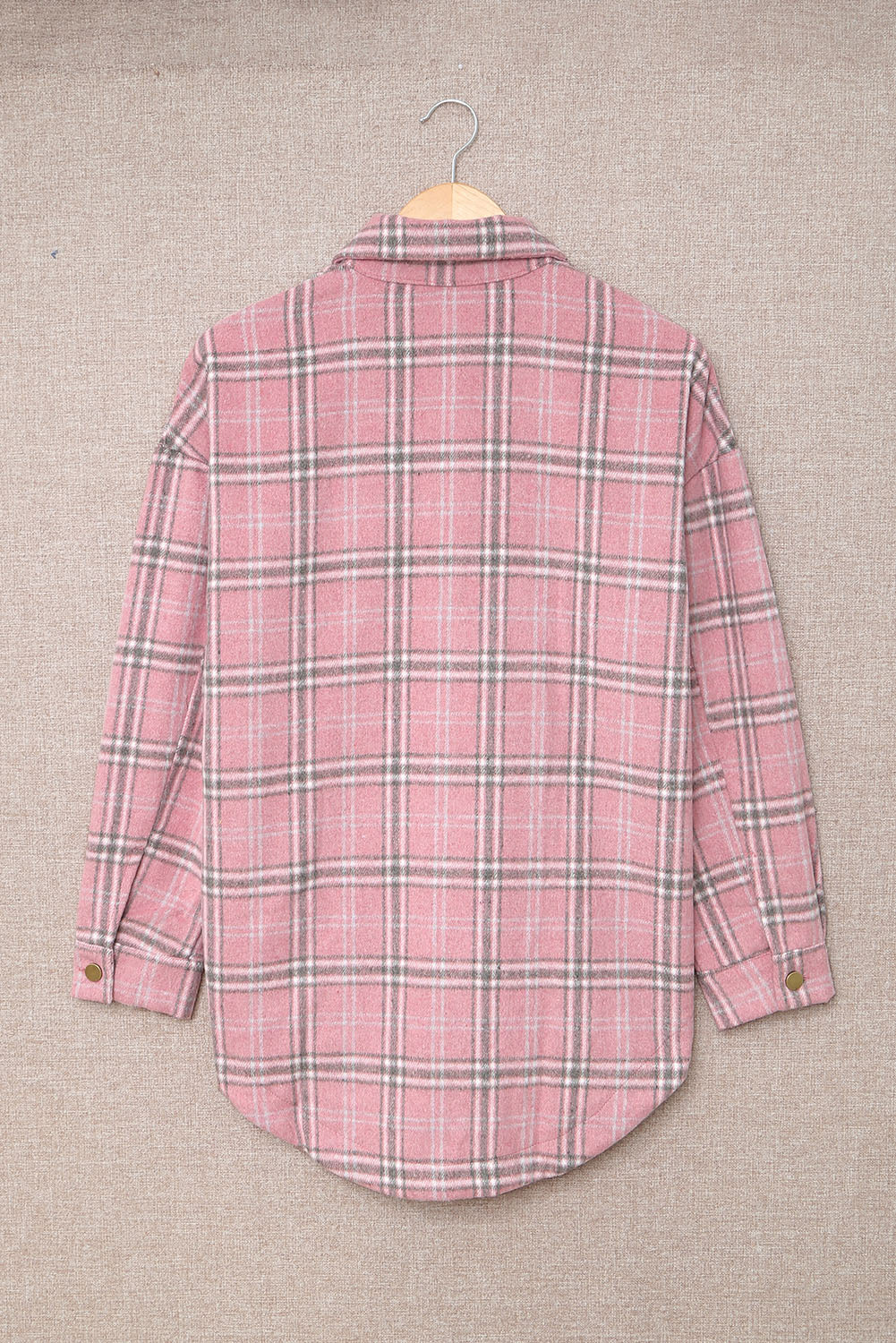 Pink Plaid Pattern Buttoned Shirt Coat with Slits