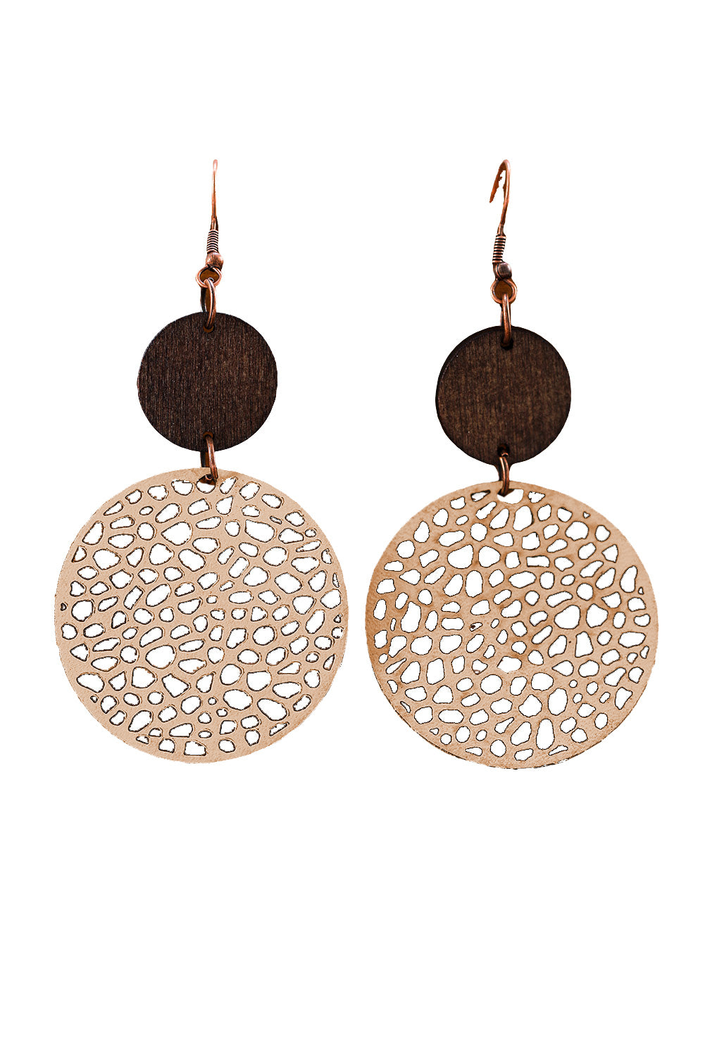 Rose Hollow Out Wooden Round Drop Earrings