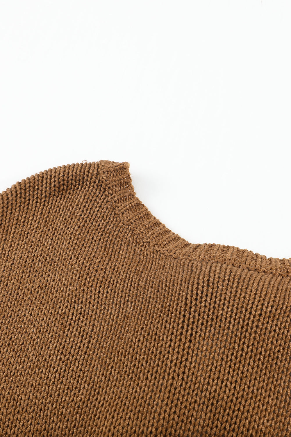 Brown Drop Shoulder Back Cut-out Sweater with Tie