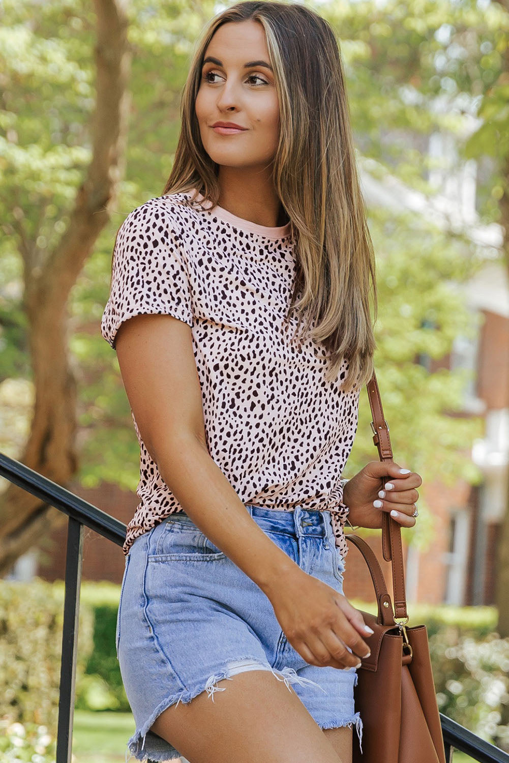 Cheetah Print O-neck Short Sleeve T Shirt