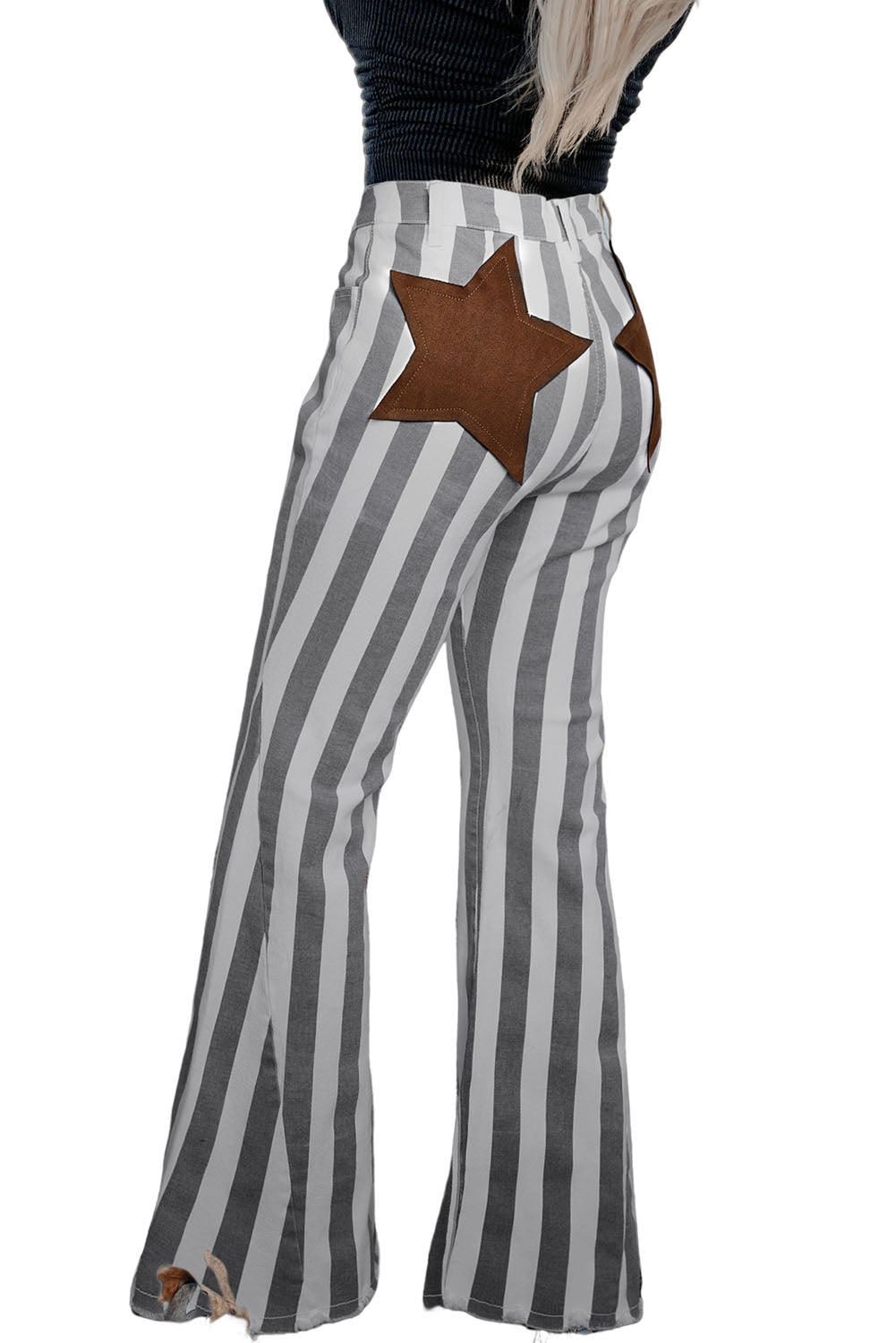 Stripe Star Embellished Western Flare Jeans