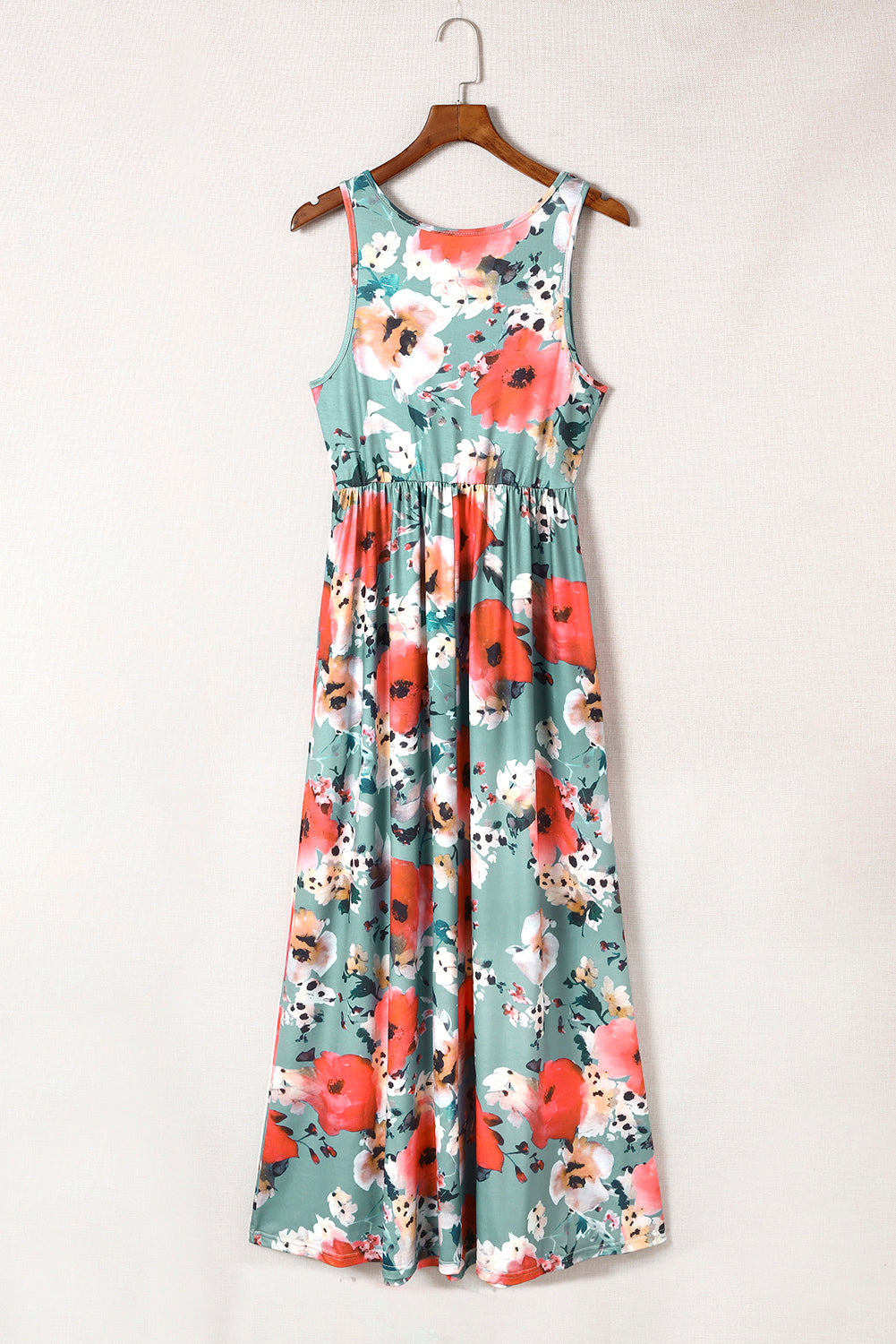 Boho Print Sleeveless High Waist Long Floral Dress