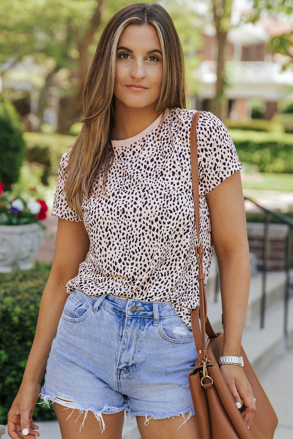 Cheetah Print O-neck Short Sleeve T Shirt