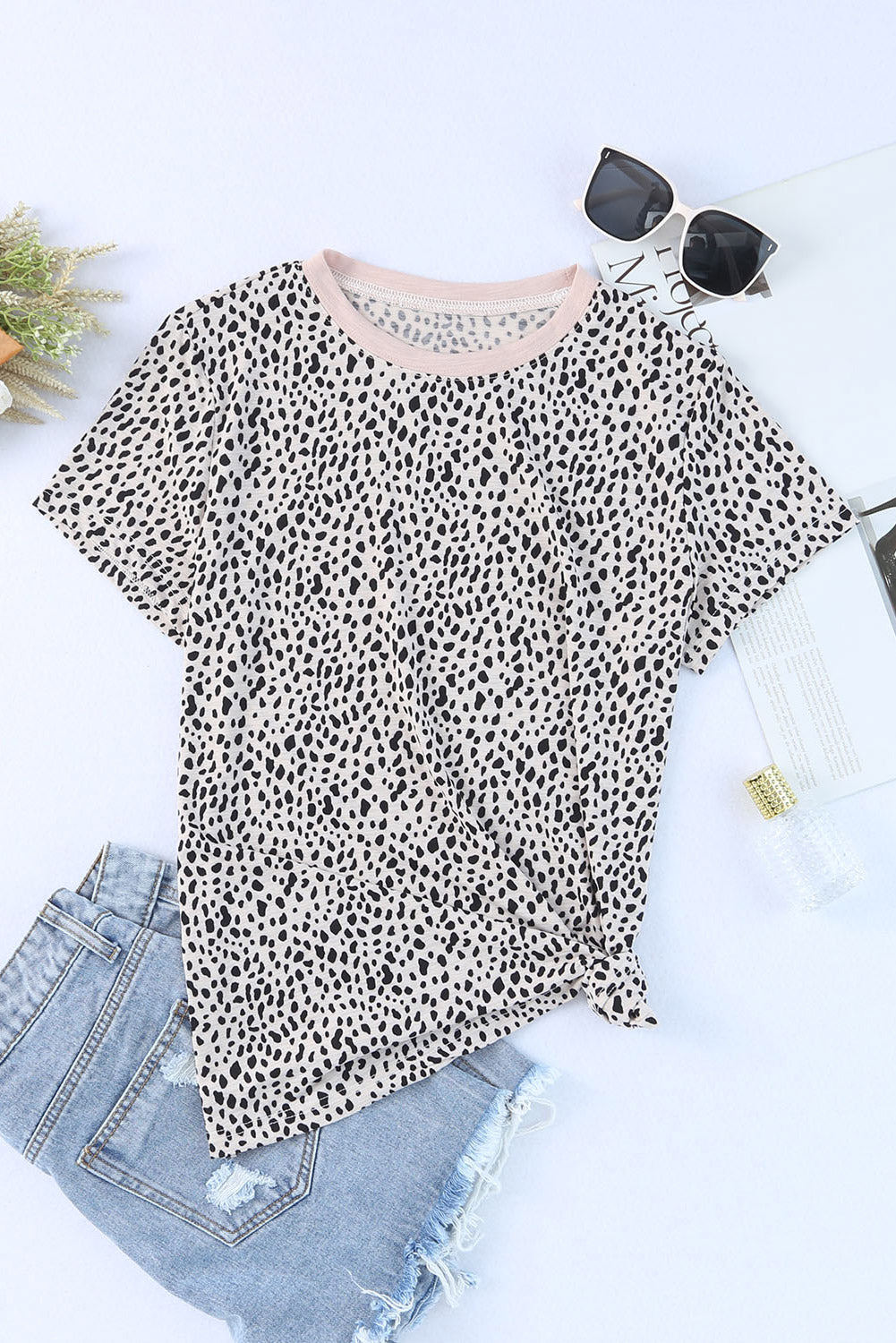 Cheetah Print O-neck Short Sleeve T Shirt