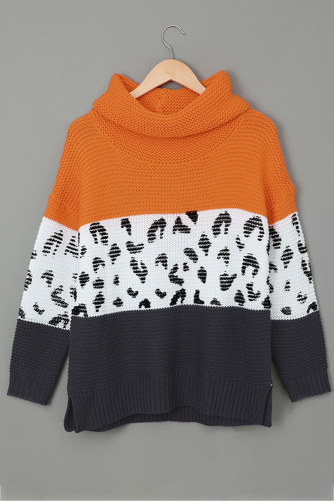 Orange Turtleneck Splicing Chunky Knit Pullover Sweater