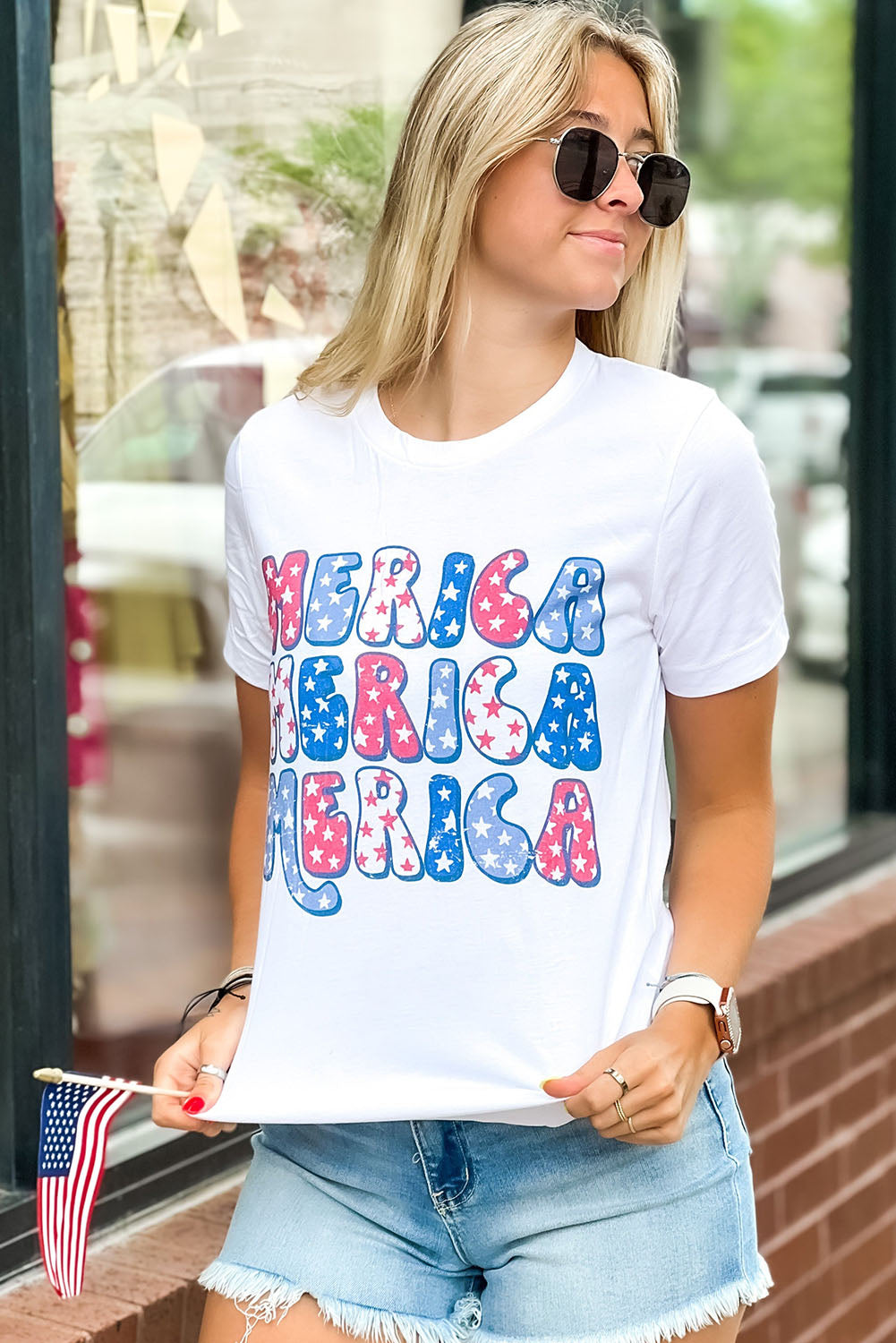 White MERICA Graphic Crew Neck Tee