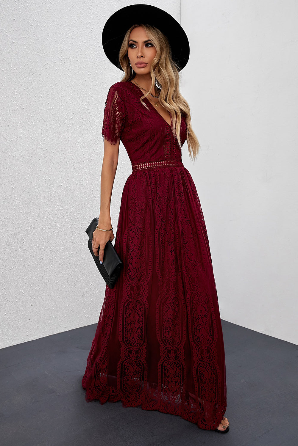 Red Blue Fill Your Heart Lace Maxi Dress