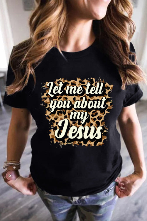 Black Leopard Print Jesus tee