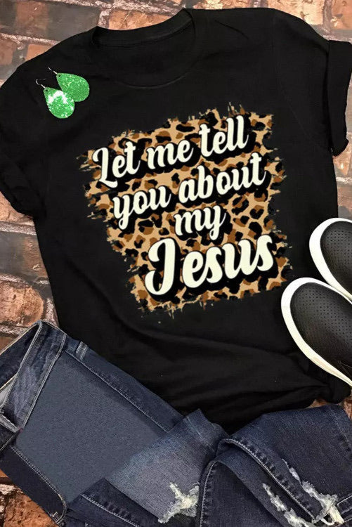 Black Leopard Print Jesus tee